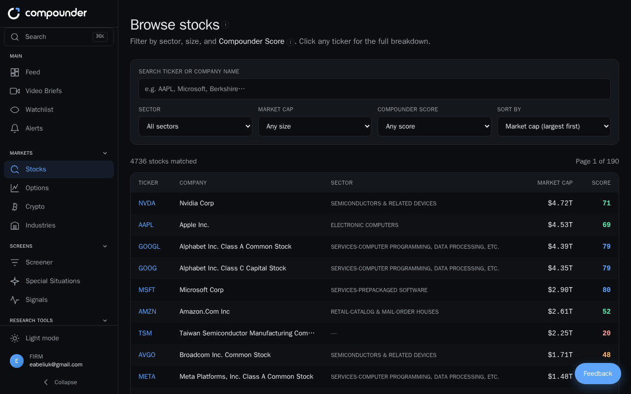 Browsing and Filtering the Stock Universe