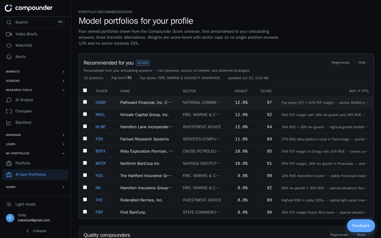 Exploring Model Portfolio Recommendations